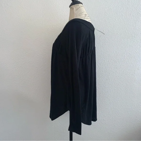 Free People Henley Waffle Knit Longsleeve Blouse - Picture 6 of 10